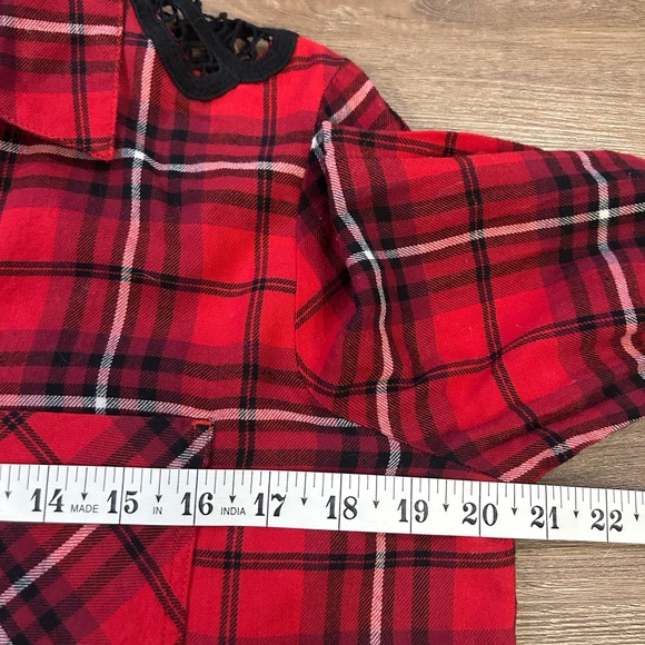 Express Red Plaid Button Down Shirt Lace Back Detail Women’s M - Picture 4 of 7